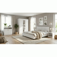 Dormitor Soft Alb cu pat tapitat alb pentru saltea 140x200cm